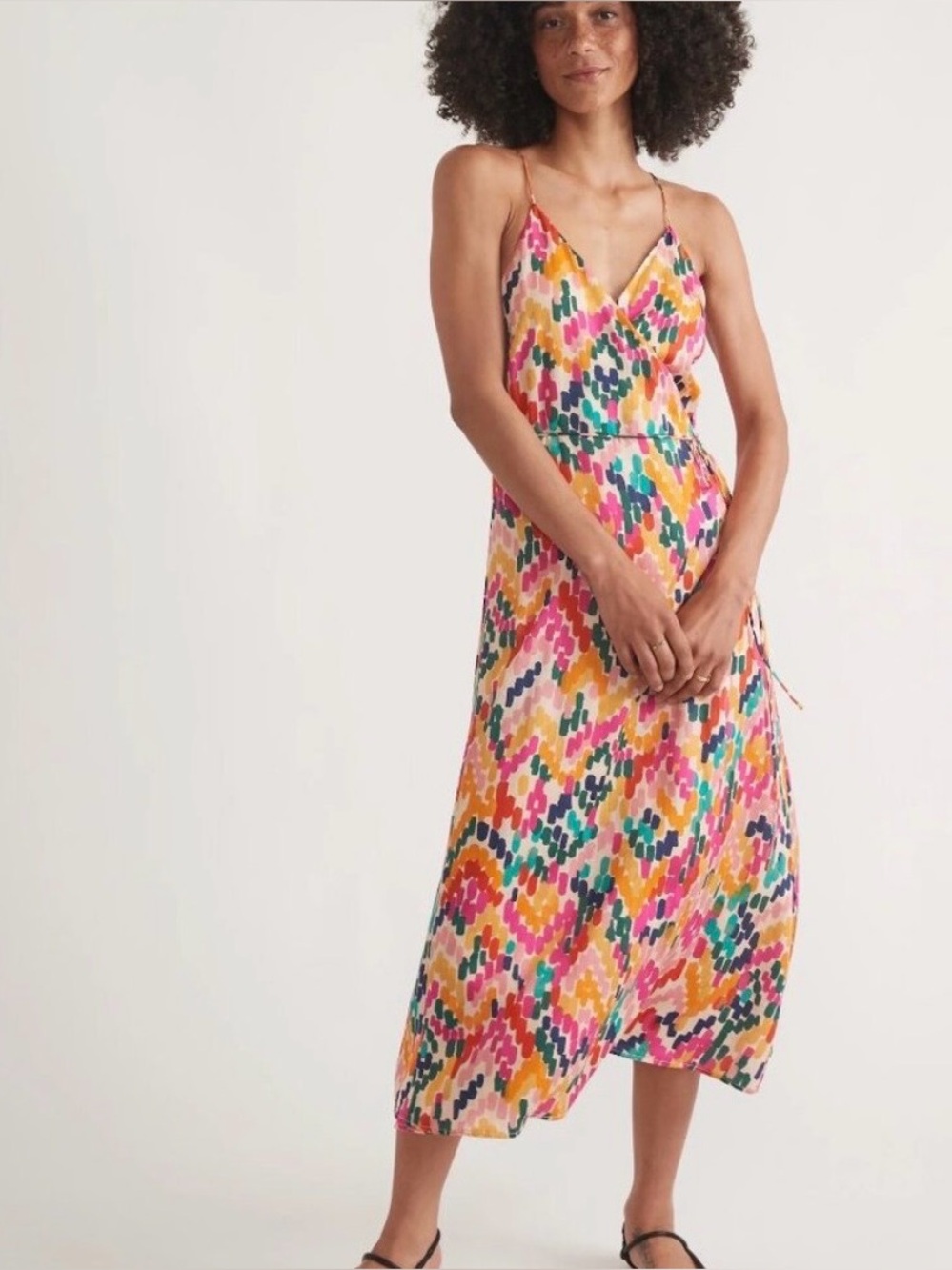 Marine Layer- Colorful Printed Spaghetti-Strap Midi Dress - Pink Multi